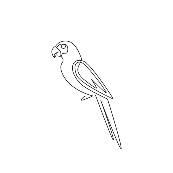 ロゴのアイデンティティのための長い尾を持つかわいいオウムの鳥の1つの連続線画 国立保護公園のアイコンのための動物のマスコットの概念を持つ 1本の線画ベクトルグラフィックイラスト — ストックベクタ