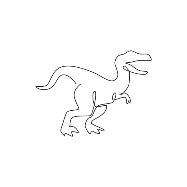 ロゴのアイデンティティのための積極的なラプター動物の1つの連続線画 先史時代の博物館のアイコンのための恐竜のマスコットコンセプト ダイナミックシングルラインドローデザインベクトルグラフィックイラスト — ストックベクタ
