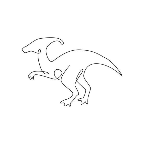 Jedna Jednořádková Kresba Agresivního Parasaurolofonu Pro Identitu Loga Dino Zvířecí — Stockový vektor