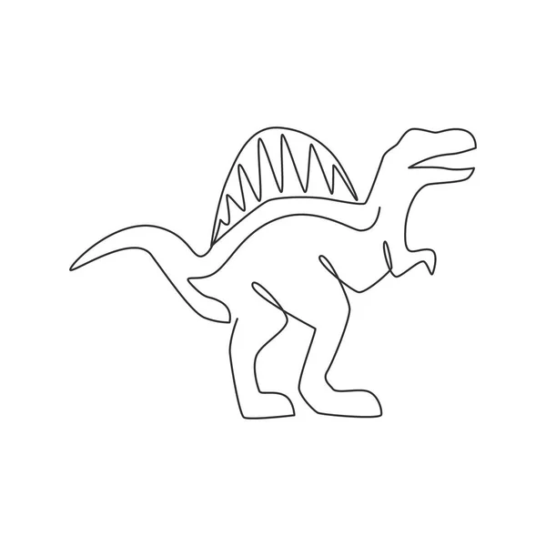 ロゴのアイデンティティのための野生のスピノサウルスの1本の線画 先史時代のテーマパークアイコンのためのディノ動物マスコットコンセプト ダイナミック連続線画設計図ベクトル図 — ストックベクタ