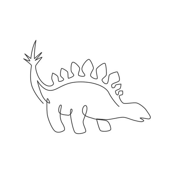 ロゴのアイデンティティのための穏やかなとげのあるステゴサウルスの1本の線画 先史時代のテーマパークアイコンのためのディノ動物マスコットコンセプト ダイナミック連続線図ベクトル図 — ストックベクタ