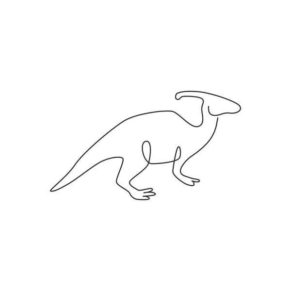 ロゴのアイデンティティのための積極的な寄生虫の1本の線画 先史時代のテーマパークアイコンのためのディノ動物マスコットコンセプト 現代の連続線画デザイングラフィックベクトルイラスト — ストックベクタ