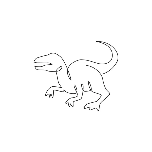 Una Línea Continua Dibujo Del Agresivo Depredador Velociraptor Animal Para — Vector de stock