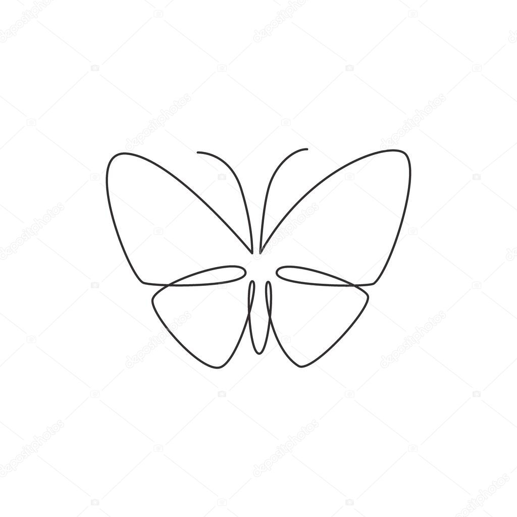 One continuous line drawing of elegant butterfly for company logo identity. Beauty salon and massage business icon concept from insect animal shape. Single line vector draw design graphic illustration