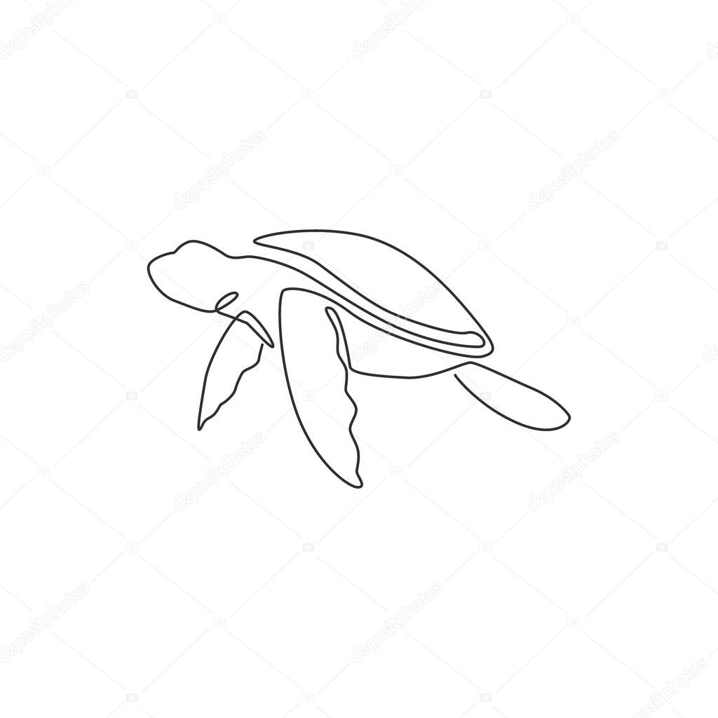 One single line drawing of big turtle for marine company logo identity. Adorable creature reptile animal mascot concept for conservation foundation. Continuous line draw design vector illustration