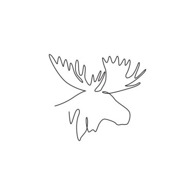 Logo kimliği için tek bir sağlam geyik kafası çizimi. Ulusal hayvanat bahçesi ikonu için Buck hayvan maskotu konsepti. Bir çizgi çizimi grafik tasarım vektör çizimi