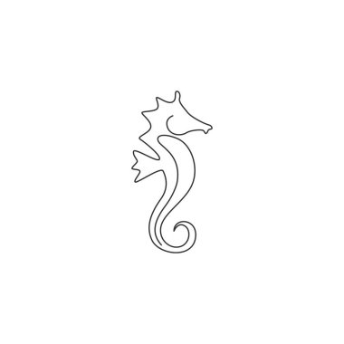 Logo kimliği için çok güzel bir denizatı çizimi. Deniz dünyası ikonu için küçük deniz canavarı maskotu konsepti. Modern tek çizgi çizimi tasarım vektör çizimi