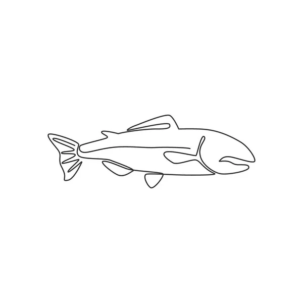 Eine Durchgehende Linienzeichnung Großer Lachse Für Das Logo Des Frischfleischunternehmens — Stockvektor
