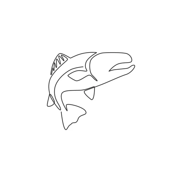 Desenho Linha Contínua Salmão Grande Identidade Logotipo Pesca Conceito Mascote — Vetor de Stock