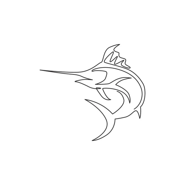 Один Сплошной Рисунок Линии Большого Дикого Марлина Логотипа Морской Компании — стоковый вектор