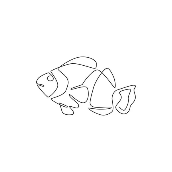 Single Continuous Line Drawing Beauty Clownfish Aquatic Logo Identity Beautiful — Stock Vector