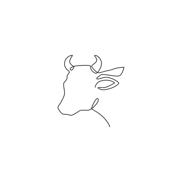 Dessin Ligne Continu Tête Vache Robuste Pour Identité Logo Agriculture — Image vectorielle