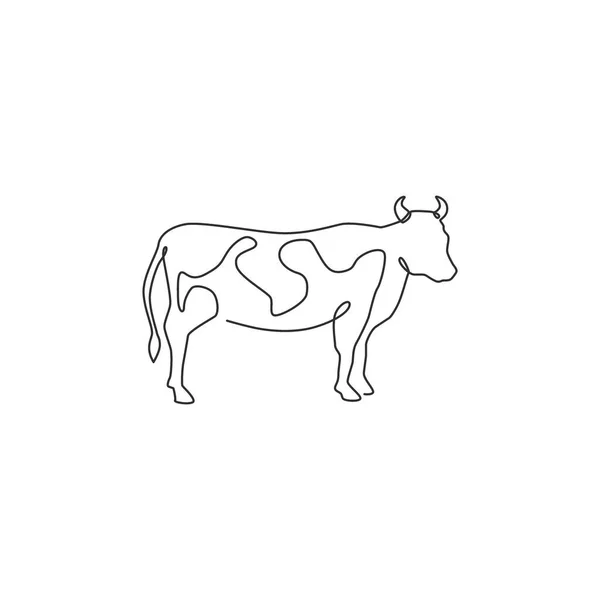 一头肥牛的单行画图 用于畜牧标识标识 哺乳动物的动物吉祥物概念牲畜图标 连续线条绘图设计图形矢量插图 — 图库矢量图片
