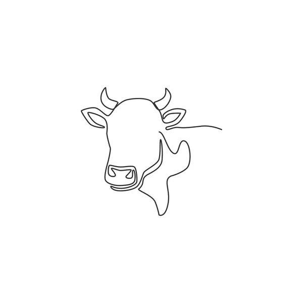 Single Continuous Line Drawing Plump Cow Head Farming Logo Identity — Stock Vector