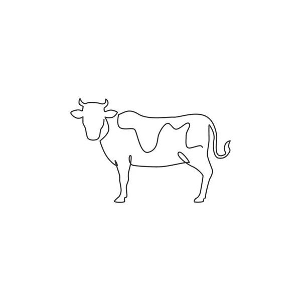 Одна Строка Рисунка Жирной Коровы Идентификации Логотипа Земледелия Талисман Млекопитающих — стоковый вектор