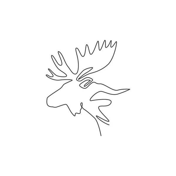 Единая Сплошная Линия Рисунка Крепкой Головы Лося Идентификации Логотипа Талисман — стоковый вектор
