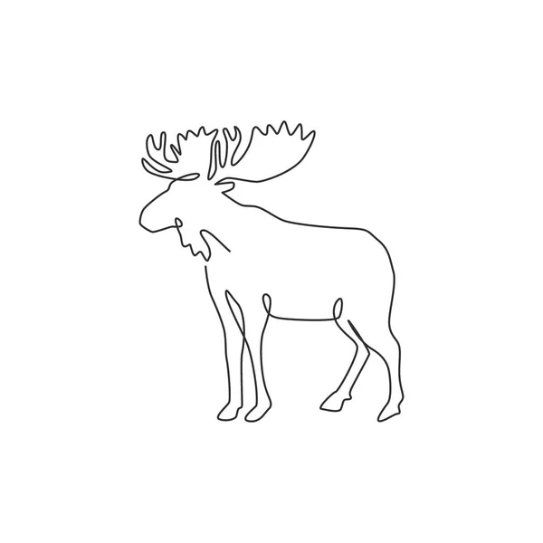 ロゴのアイデンティティのための大きなムースの一本の線画 国立公園のアイコンのためのホーンマスコットの概念を持つ哺乳動物 連続線画ベクトルグラフィックイラスト — ストックベクタ