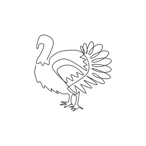 One Single Line Drawing Big Turkey Poultry Logo Identity Fowl — Stock Vector