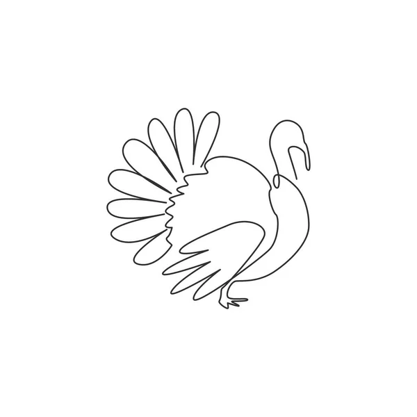 鶏のロゴのアイデンティティのための大きな七面鳥の一本の線画 農業アイコンのための鳥のマスコットの概念を飛ぶ 現代の連続線画ベクトル図グラフィック — ストックベクタ