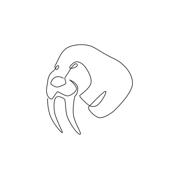One Single Line Drawing Big Walrus Head Company Logo Identity — Stock Vector
