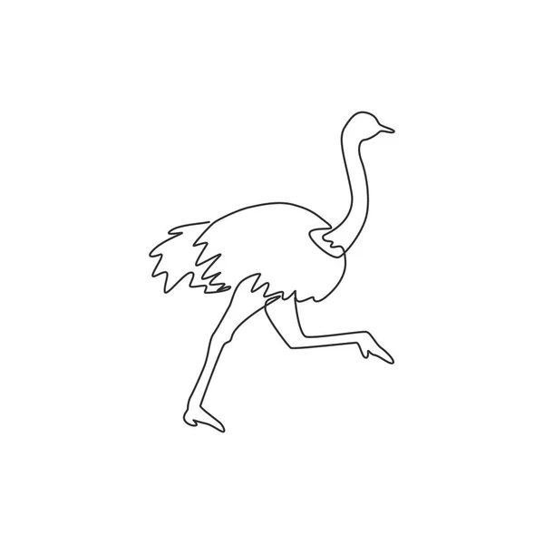 ロゴのアイデンティティのためにダチョウを実行している巨人の一本の線画 サファリパークのアイコンのための飛行鳥のマスコットの概念 現代の連続線画ベクトル図グラフィック — ストックベクタ