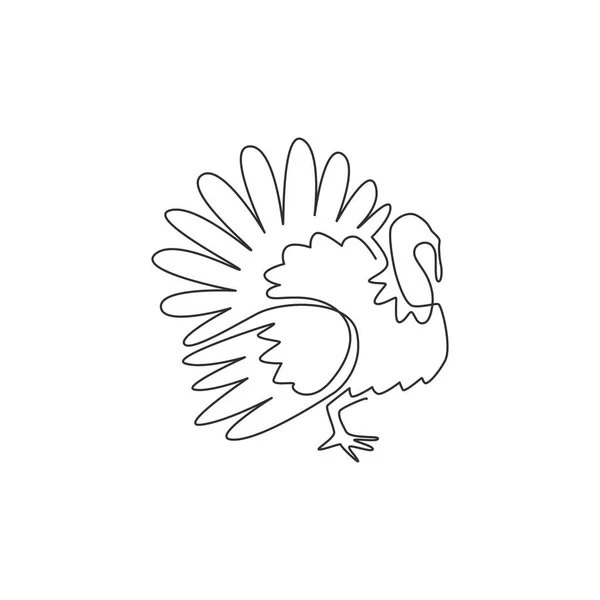 家畜のロゴのアイデンティティのための大規模な七面鳥の1つの連続線画 動物飼育のアイコンのための巨大な鳥のマスコットの概念 現代のシングルライングラフィックデザインベクトルイラスト — ストックベクタ