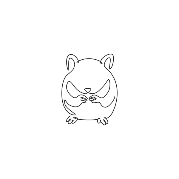 One Single Line Drawing Cute Hamster Eating Seeds Domestic Logo — Stock Vector