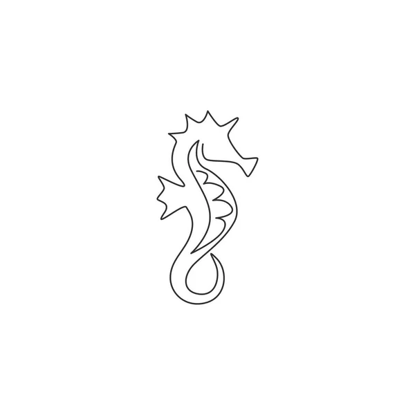 海のロゴのアイデンティティのための海の馬の単一の連続線画 水族館のショーアイコンのための小さな海馬動物マスコットの概念 モダンな1行の図面ベクトルのイラスト — ストックベクタ