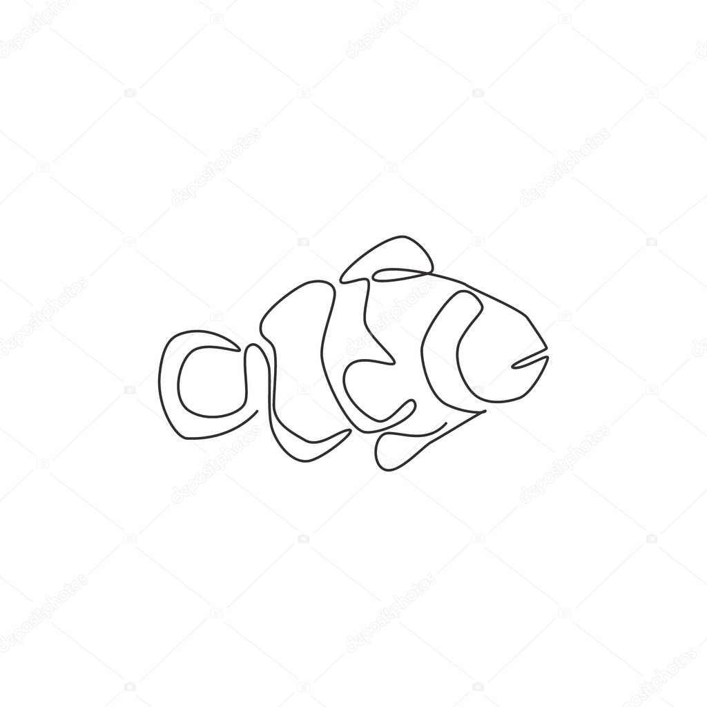 One Single Line Drawing Of Cute Clown Fish For Aquarium Tank Logo Identity Anemone Fish Mascot Concept For Under Sea World Icon Continuous Line Draw Design Vector Illustration Graphic Larastock