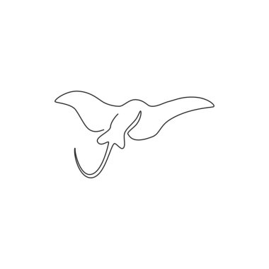 Deniz logosu kimliği için sürekli şirin vatoz çizgileri. Deniz dünyası için büyük tuzlu su balığı maskotu konsepti ikonu gösteriyor. Modern tek çizgi çizimi tasarım vektör çizimi
