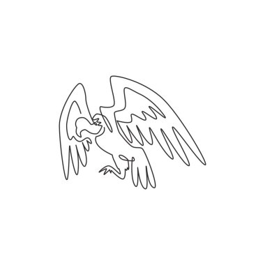 Vakıf logosu kimliği için sürekli çizilen korkunç akbaba çizgisi. Kuş koruma ikonu için büyük kuş maskotu konsepti. Modern tek çizgi tasarım grafik vektör çizimi