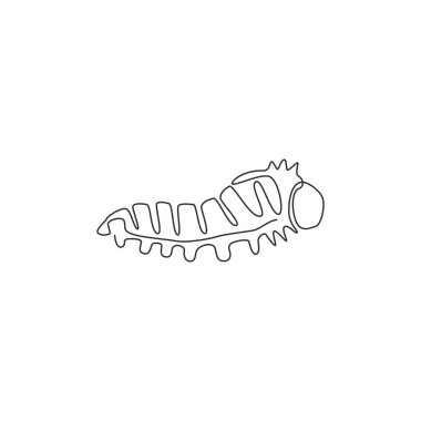 Şirin tırtılın şirket logosu için sürekli çizdiği bir çizim. Böcek aşığı ikonu için lepidoptera maskot konseptinin larva evresi. Modern tek çizgi tasarım grafik vektör çizimi