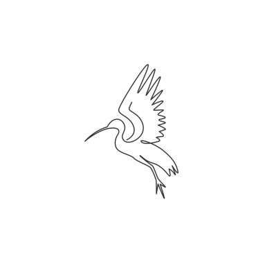 One single line drawing of adorable ibis for foundation logo identity. Long down curved beak bird mascot concept for conservation park icon. Modern continuous line draw design vector illustration clipart