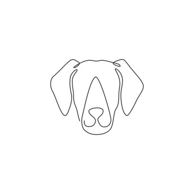 Tatlı Labrador Retriever 'ın logo kimliği için tek sıra halinde çizilmiş köpek kafası. Safkan köpek maskotu konsepti soyağacı dostu hayvan ikonu için. Modern bir çizgi çizimi tasarım vektörü çizimi