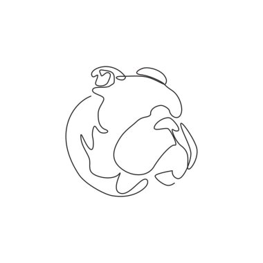 Güvenlik şirketi logosu için tek bir vahşi bulldog lideri çizimi. Safkan köpek maskotu konsepti soyağacı dostu hayvan ikonu için. Modern bir çizgi çizimi tasarım vektörü çizimi