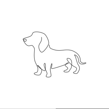 Logo kimliği için şirin bir dachshund köpeği çizimi. Safkan köpek maskotu konsepti soyağacı dostu hayvan ikonu için. Modern bir çizim çizimi grafik vektör çizimi