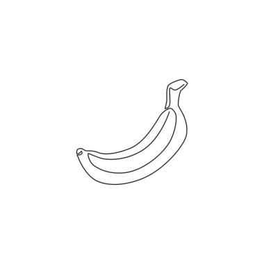 Meyve bahçesi logosu kimliği için sağlıklı organik muz çizimi. Meyve bahçesi ikonu için taze tropikal meyve konsepti. Modern sürekli çizgi grafik çizimi tasarım vektörü çizimi