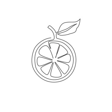 Meyve bahçesi logosu kimliği için dilimlenmiş sağlıklı organik portakal çizgisi. Meyve suyu ikonu için taze tropikal meyve konsepti. Modern bir çizim çizimi grafik vektör çizimi