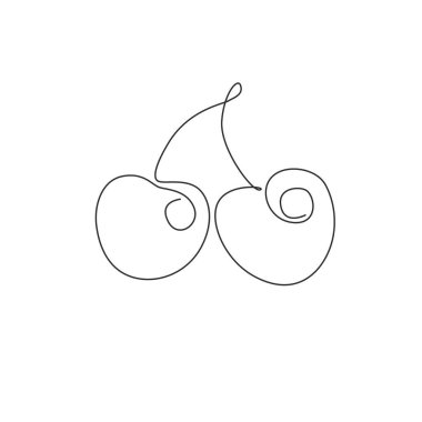 Meyve bahçesi logosu kimliği için tek bir sağlıklı organik kiraz çizgisi. Meyve bahçesi ikonu için taze meyve konsepti. Modern bir çizgi çizimi grafik tasarım vektörü çizimi