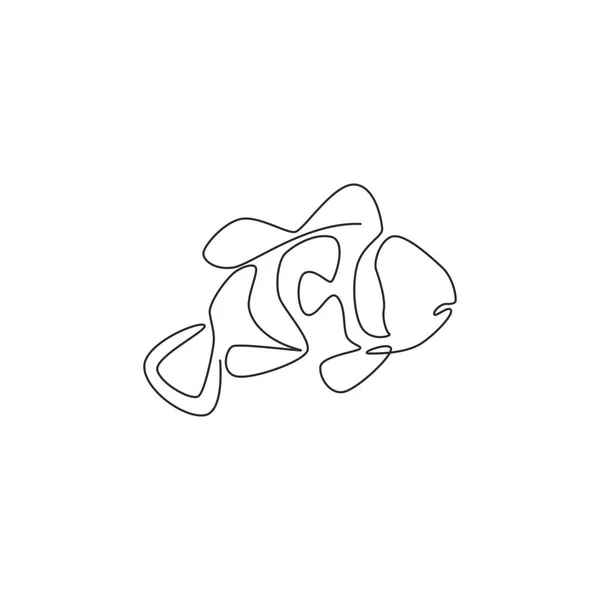 Single Continuous Line Drawing Funny Clown Fish Logo Identity Stripped — Stock Vector