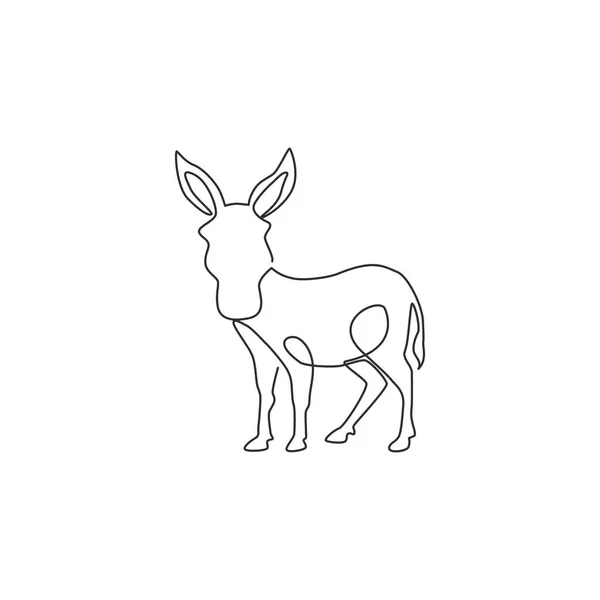 One Continuous Line Drawing Standing Donkey Logo Identity Mini Horse — Stock Vector