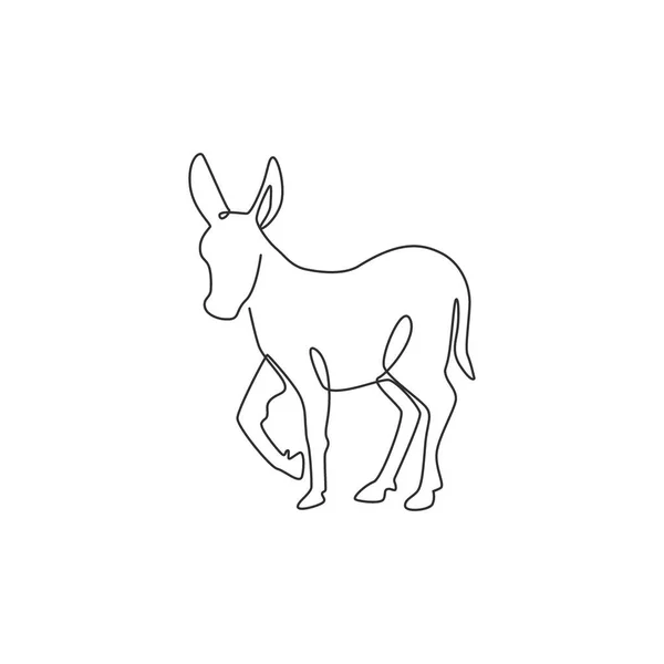 一张单行画的行走可爱的驴为农场标识的身份 小马吉祥物概念为国家动物园图标 现代连续线条绘图设计矢量插图 — 图库矢量图片