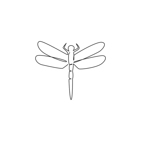 Single Continuous Line Drawing Beauty Dragonfly Company Logo Identity Flying — Stock Vector