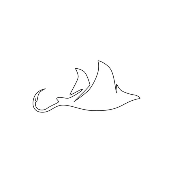 Singolo Disegno Linea Continua Adorabile Stingray Identità Nautica Logo Sea — Vettoriale Stock