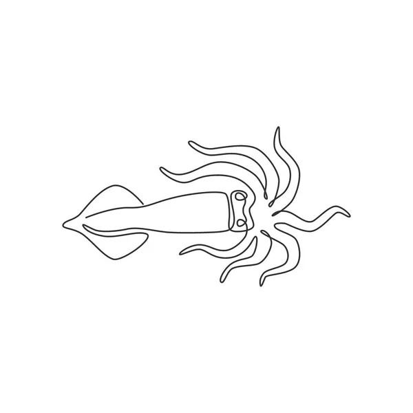 Jedna Souvislá Kresba Roztomilé Olihně Pro Identitu Loga Mořských Plodů — Stockový vektor