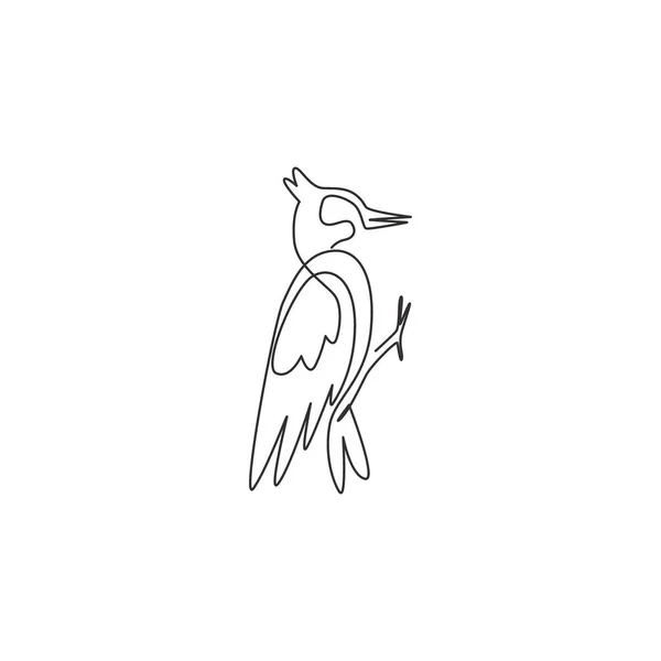 Single Continuous Line Drawing Beauty Woodpecker Company Logo Identity Little — Stock Vector