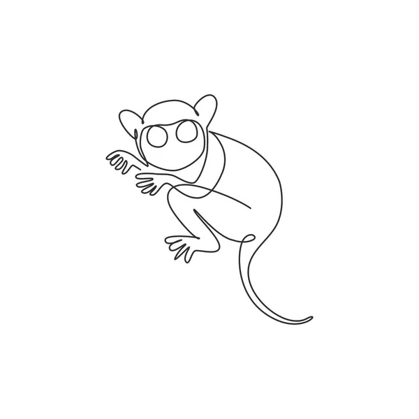 一个连续的线条画可爱的鞑靼人为公司标志的身份 有大眼睛吉祥物概念的小猴子作为国家动物园的图标 现代单行绘图设计图形矢量插图 — 图库矢量图片
