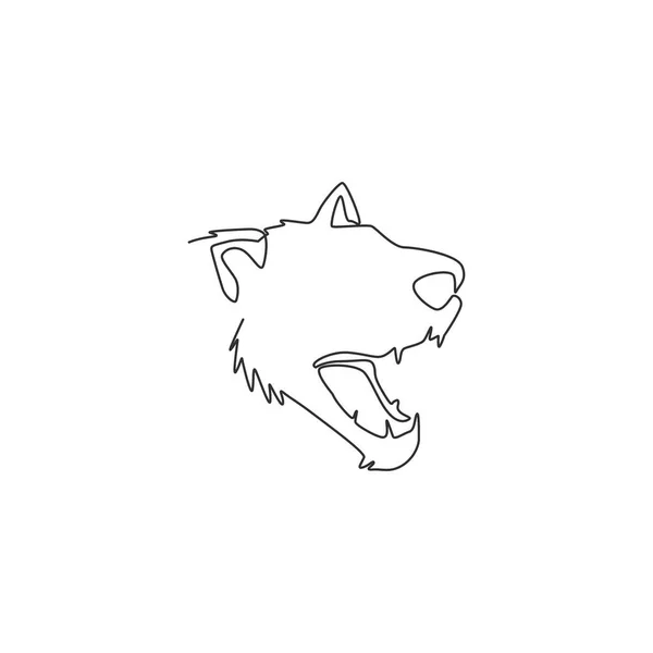 Single Continuous Line Drawing Angry Tasmanian Devil Head Company Logo — Stock Vector