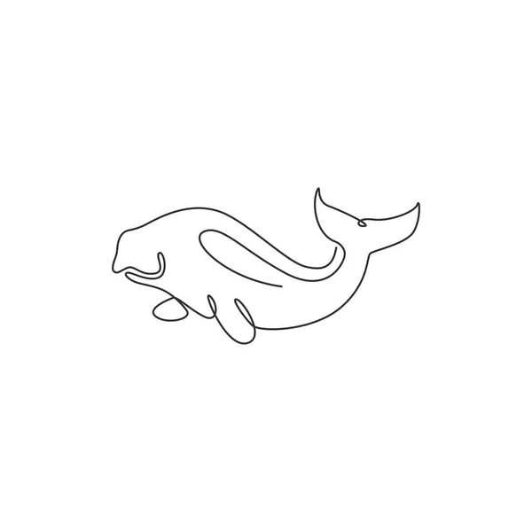 Einzelne Kontinuierliche Linienzeichnung Von Entzückenden Dugong Für Marine Company Logo — Stockvektor