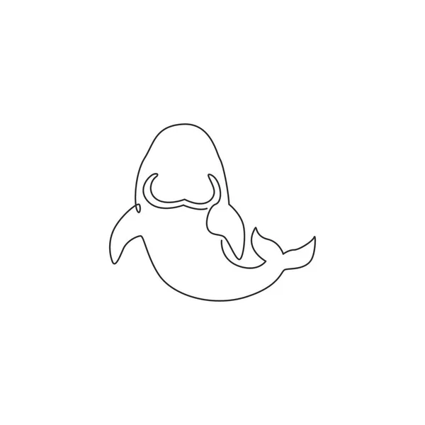 Uma Linha Contínua Desenho Dugong Bonito Para Identidade Logotipo Aquático — Vetor de Stock